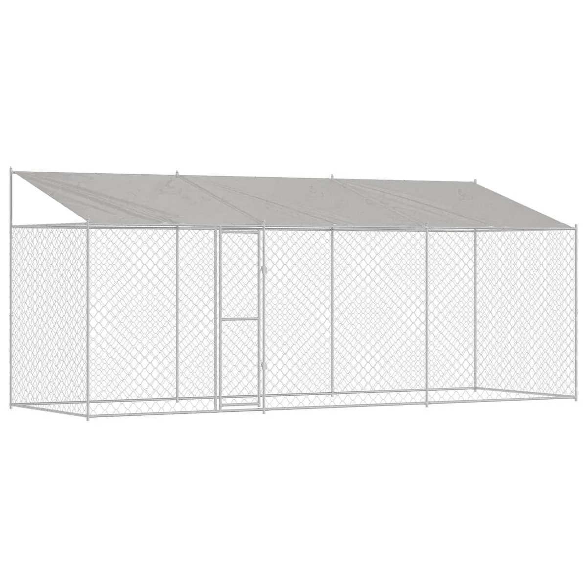 Dog Cage with Roof Outdoor Large Pet Kennel Run Steel Mesh Lockable Door Silver