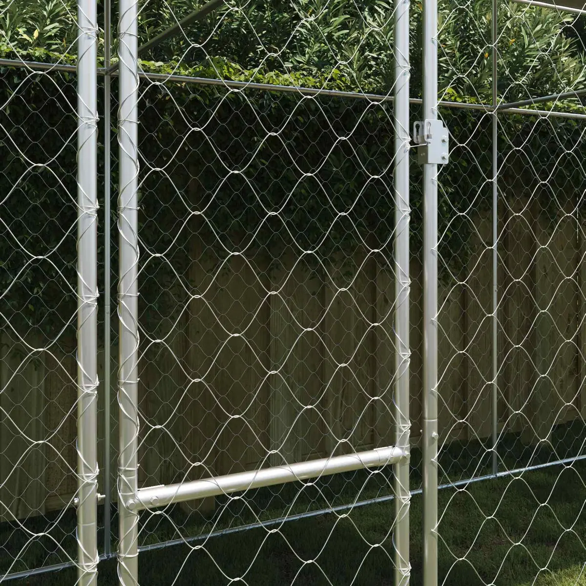 Dog Cage with Roof Outdoor Large Pet Kennel Run Steel Mesh Lockable Door Silver