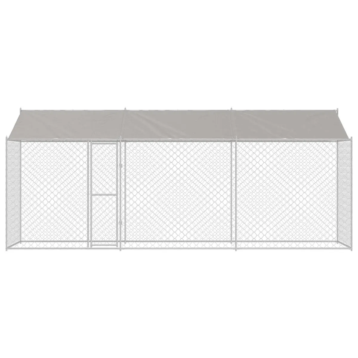 Dog Cage with Roof Outdoor Large Pet Kennel Run Steel Mesh Lockable Door Silver