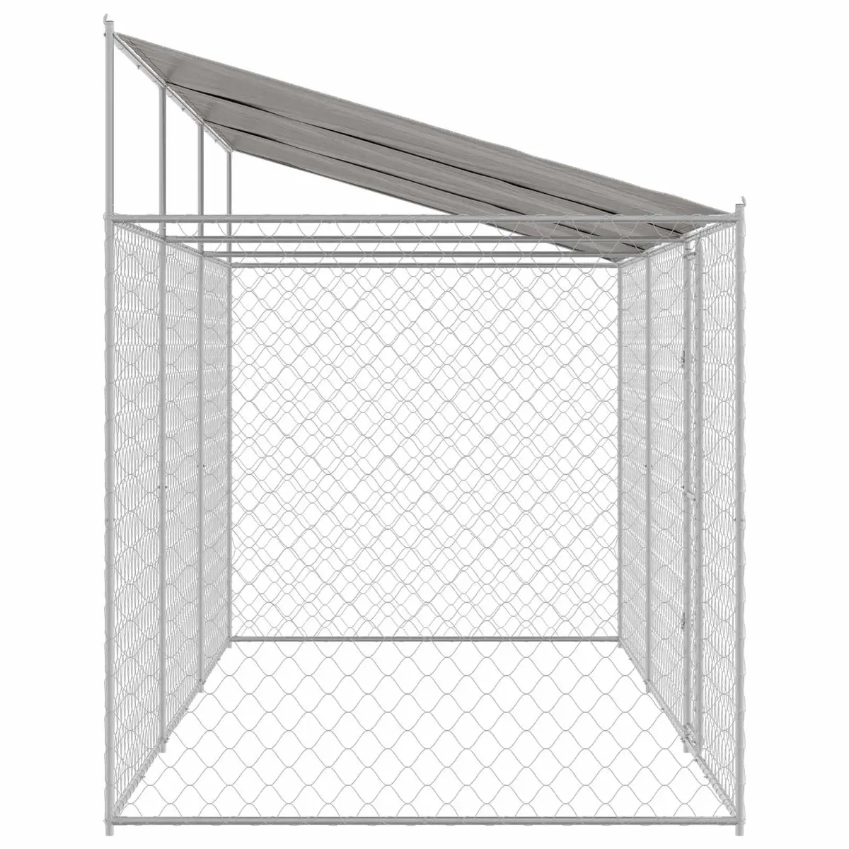 Dog Cage with Roof Outdoor Large Pet Kennel Run Steel Mesh Lockable Door Silver