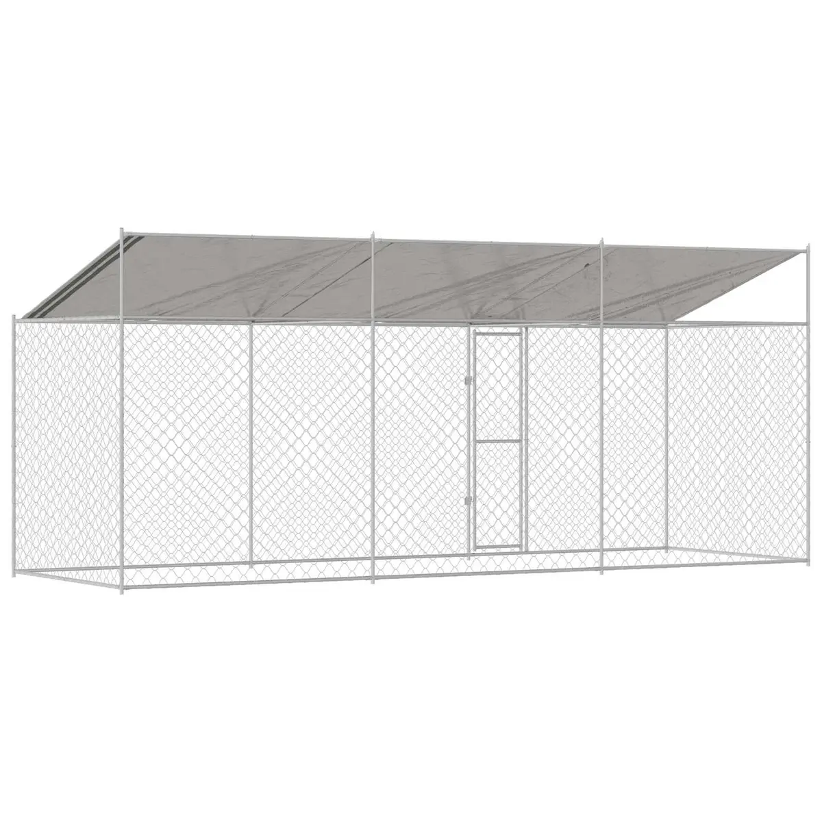 Dog Cage with Roof Outdoor Large Pet Kennel Run Steel Mesh Lockable Door Silver