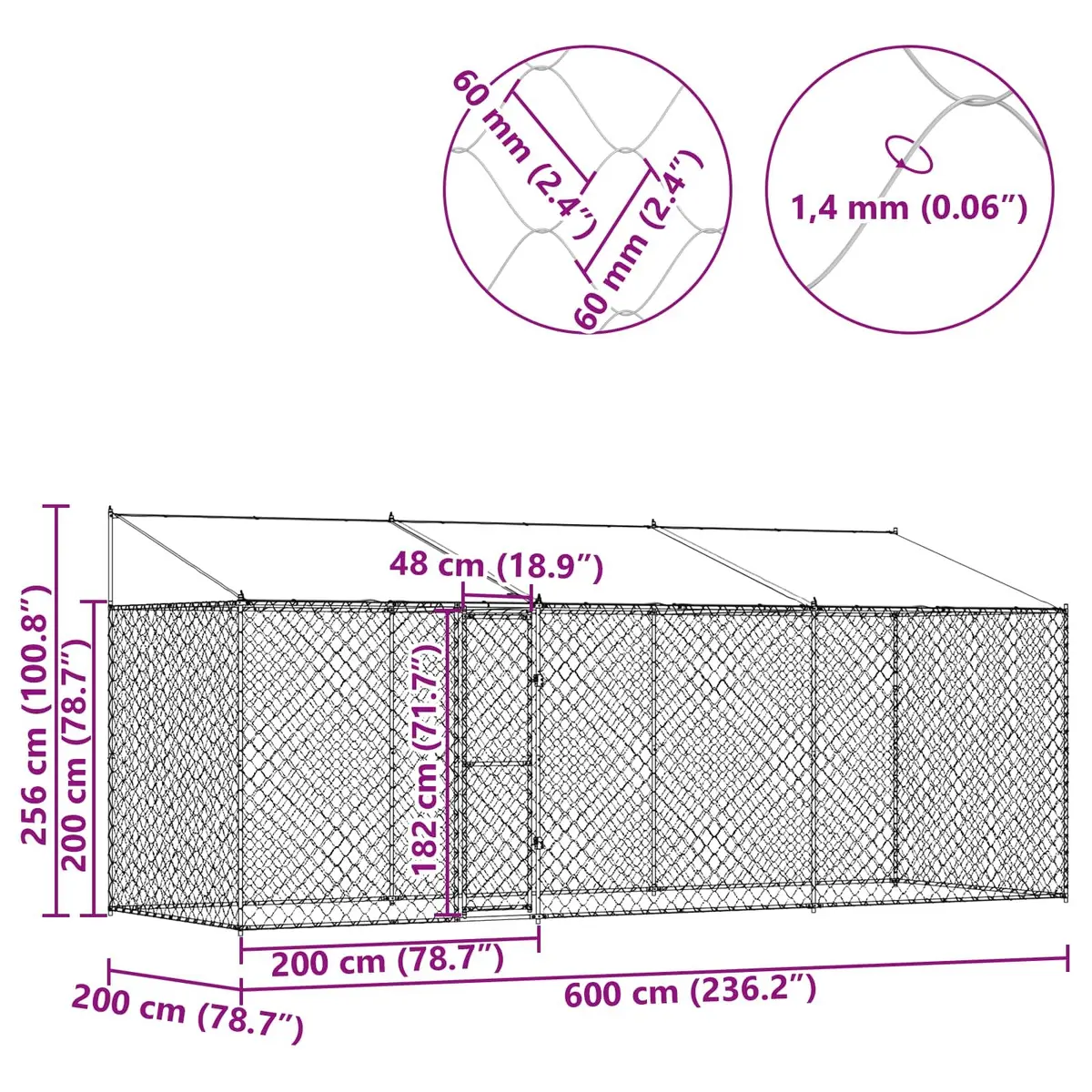 Dog Cage with Roof Outdoor Large Pet Kennel Run Steel Mesh Lockable Door Silver