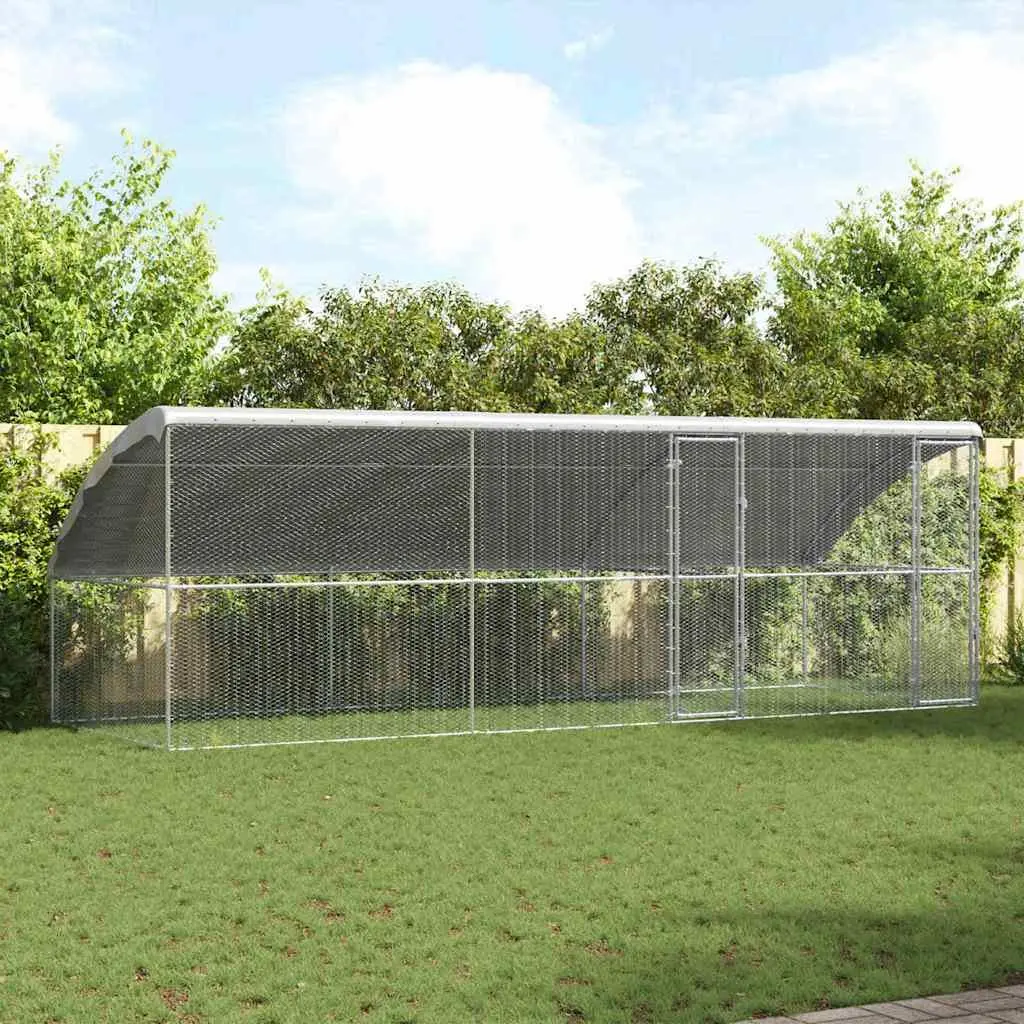 Silver Chicken Cage 3 pcs Galvanised Steel 600 x 200 x 200 cm
