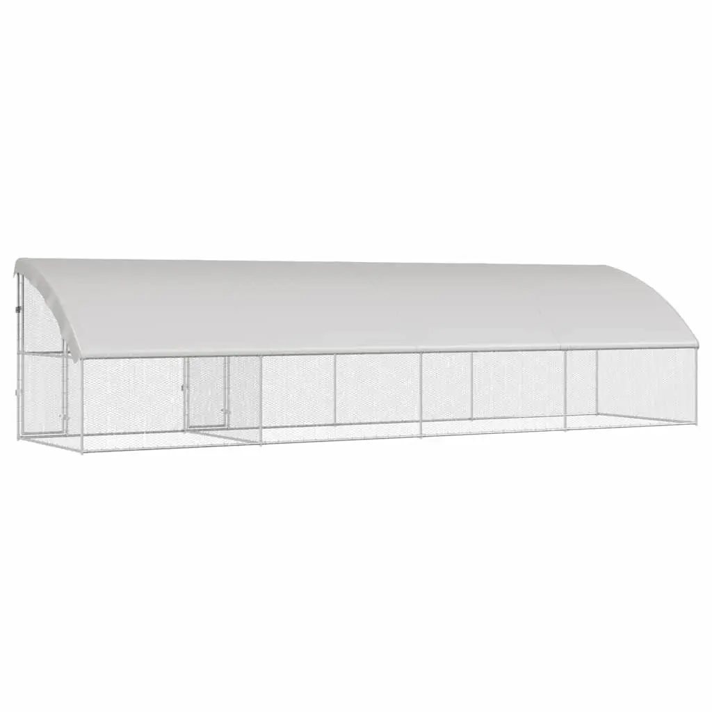 Chicken Cage Galvanised Steel Large Silver 4 Piece Outdoor Poultry Habitat Housing Garden