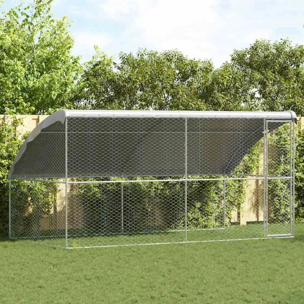 Dog Kennel 2 pcs Silver 4 x 2 x 2 m Galvanised Steel Frame Outdoor Pet Run