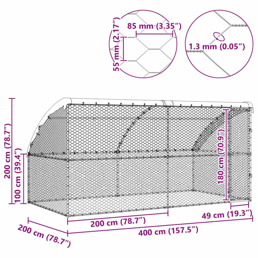 Dog Kennel 2 pcs Silver 4 x 2 x 2 m Galvanised Steel Frame Outdoor Pet Run