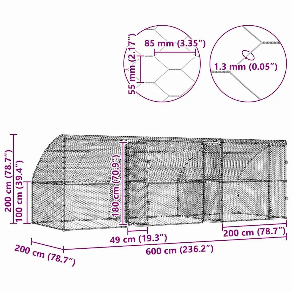 Dog Kennel Galvanised Steel 6 x 2 x 2 m Silver 3 Piece Outdoor Pet Enclosure Run Shelter