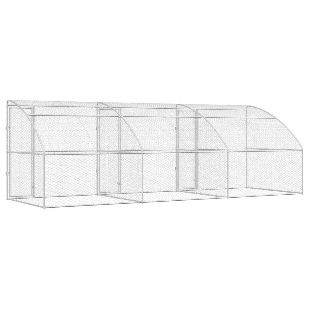 Dog Kennel Galvanised Steel 6 x 2 x 2 m Silver 3 Piece Outdoor Pet Enclosure Run Shelter
