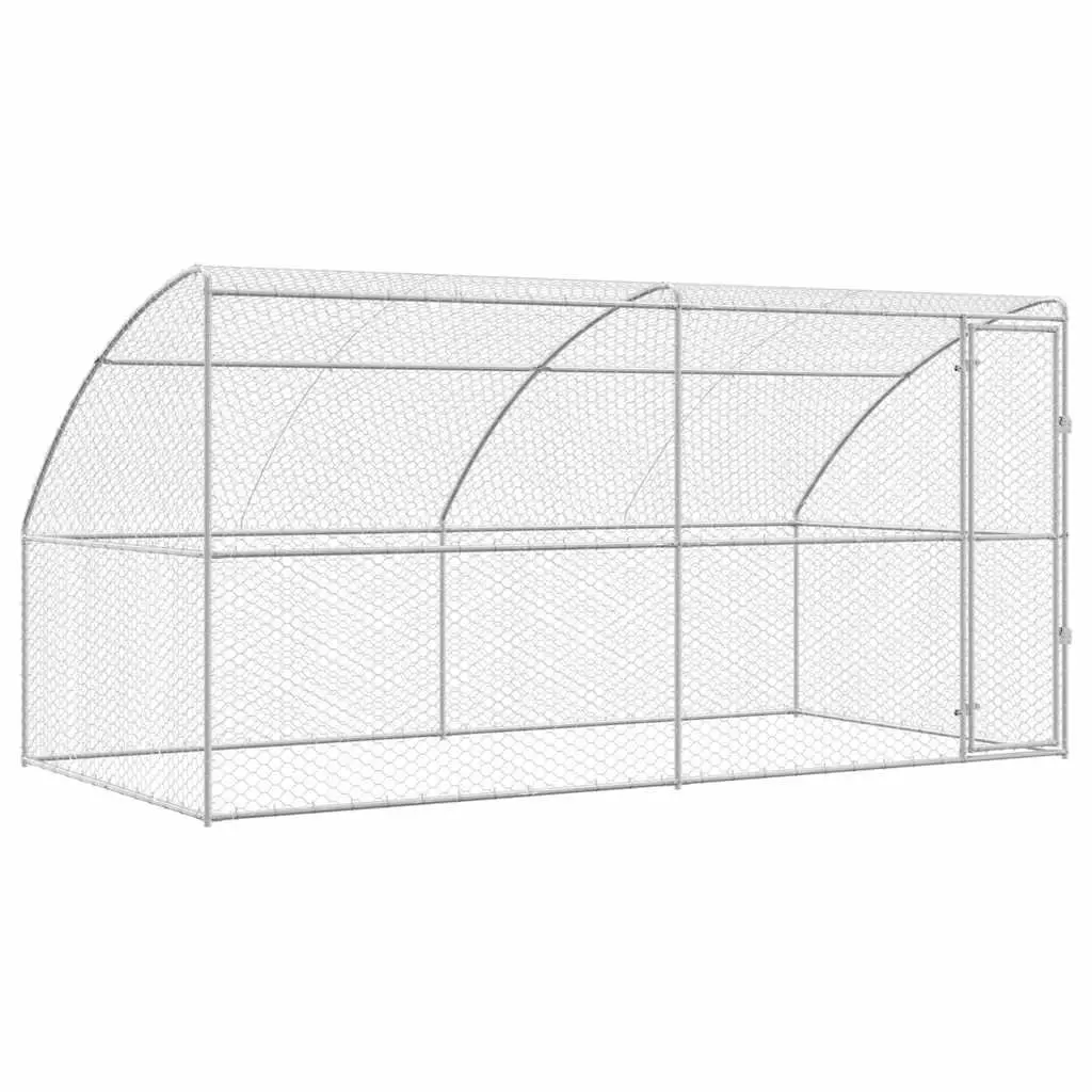Dog Kennel Galvanised Steel 4 x 2 x 2 m Silver 2 pcs Outdoor Pet Run Enclosure Lockable Door