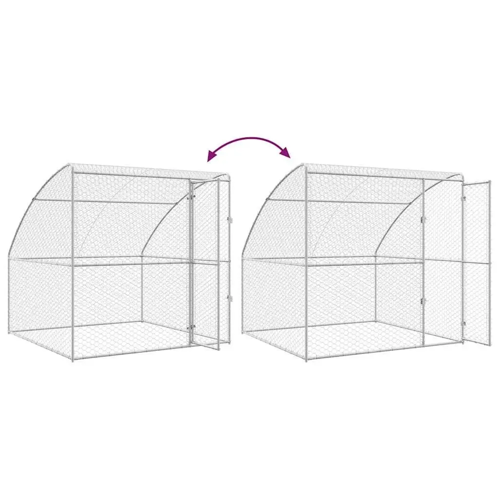 Dog Kennel Galvanised Steel 4 x 2 x 2 m Silver 2 pcs Outdoor Pet Run Enclosure Lockable Door