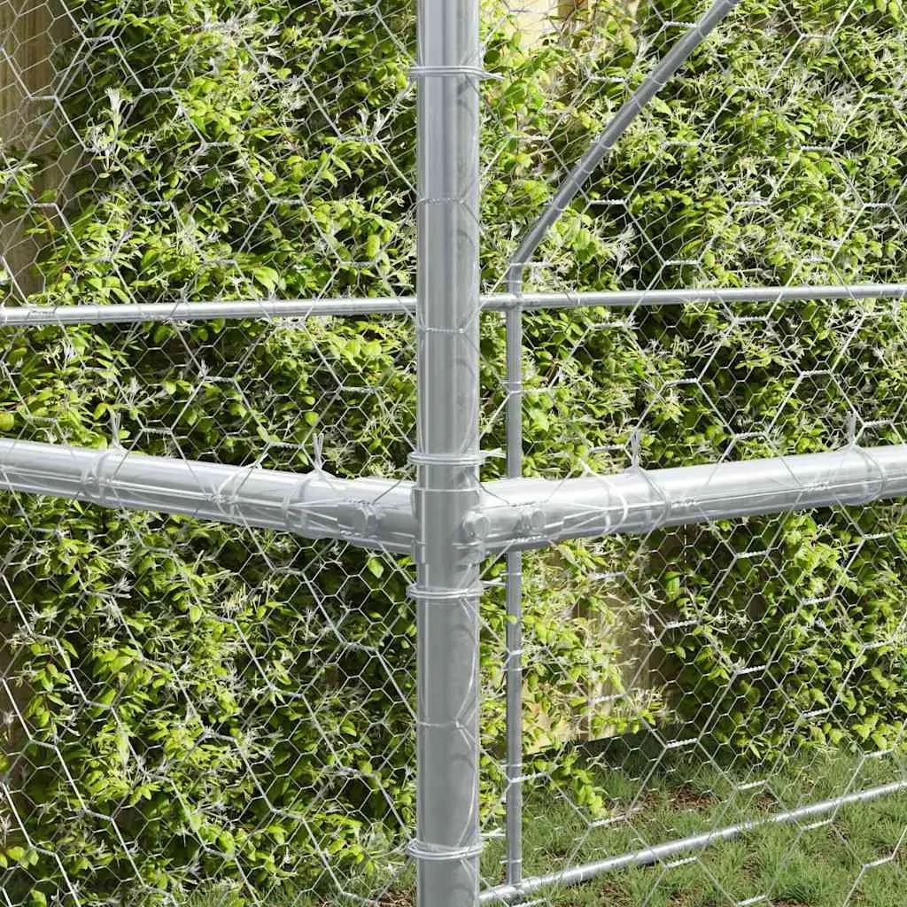 Dog Kennel Galvanised Steel 4 x 2 x 2 m Silver 2 pcs Outdoor Pet Run Enclosure Lockable Door