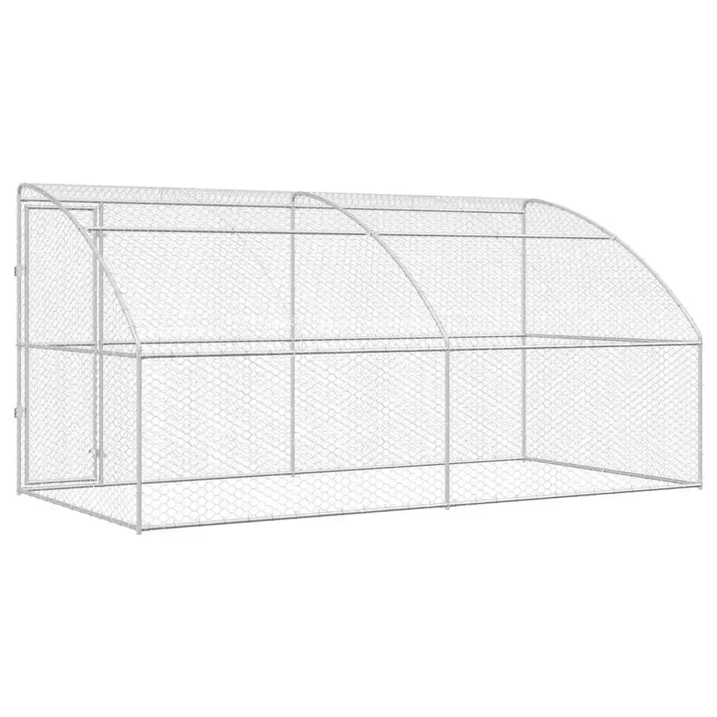 Dog Kennel Galvanised Steel 4 x 2 x 2 m Silver 2 pcs Outdoor Pet Run Enclosure Lockable Door