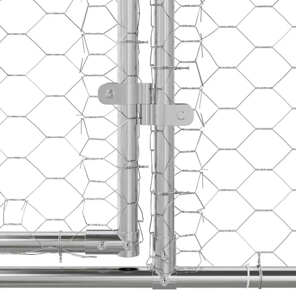 Dog Kennel Galvanised Steel 4 x 2 x 2 m Silver 2 pcs Outdoor Pet Run Enclosure Lockable Door