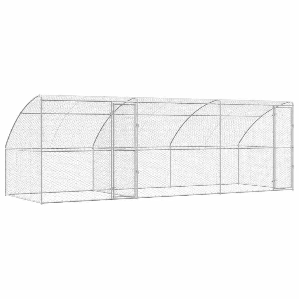 Dog Kennel Galvanised Steel 6 x 2 x 2 m Silver 3 Piece Outdoor Pet Run Enclosure Lockable