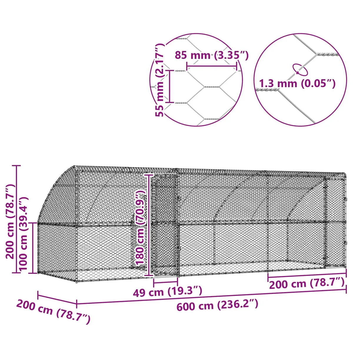 Dog Kennel Galvanised Steel 6 x 2 x 2 m Silver 3 Piece Outdoor Pet Run Enclosure Lockable