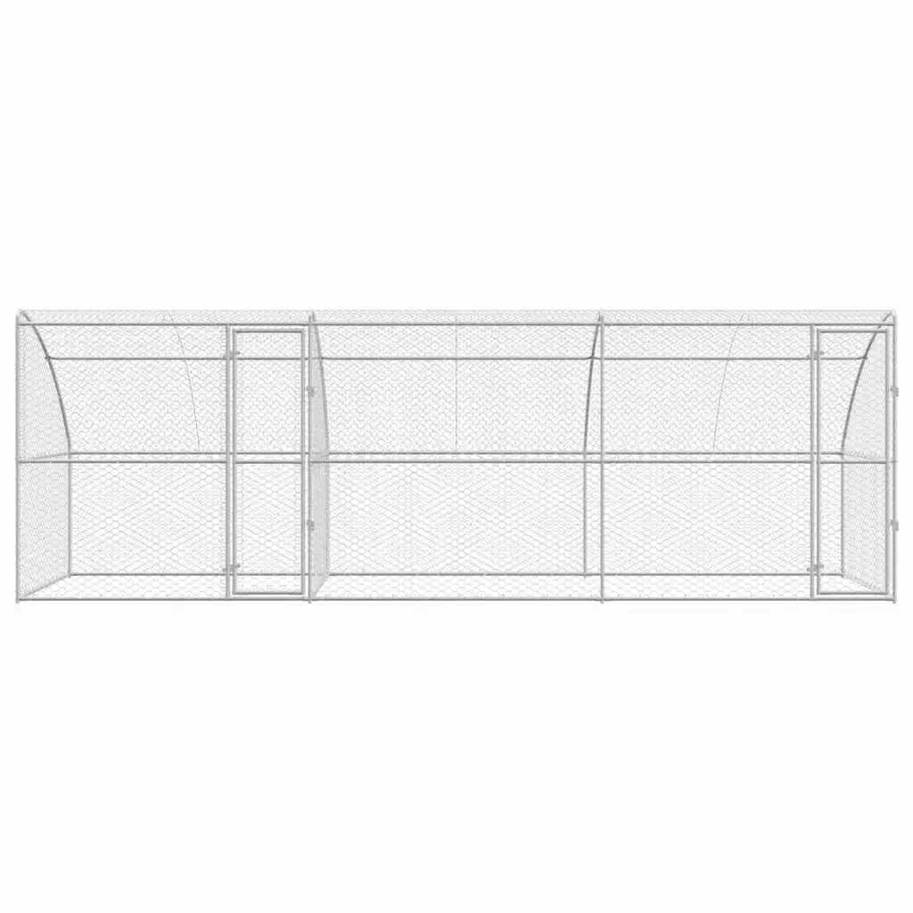Dog Kennel Galvanised Steel 6 x 2 x 2 m Silver 3 Piece Outdoor Pet Run Enclosure Lockable