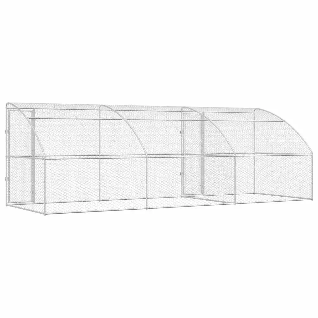 Dog Kennel Galvanised Steel 6 x 2 x 2 m Silver 3 Piece Outdoor Pet Run Enclosure Lockable