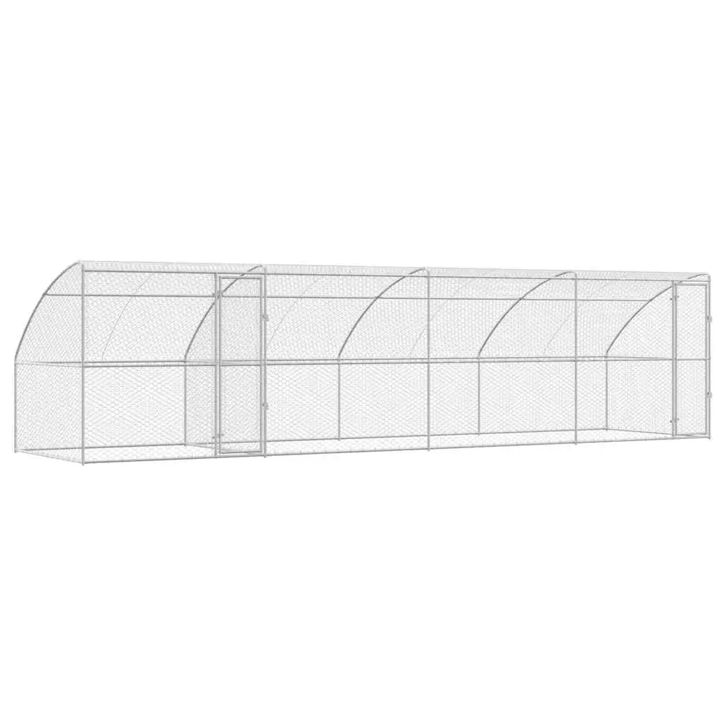 Dog Kennel Galvanised Steel 8 x 2 x 2 m Silver Outdoor Pet Enclosure Lockable Mesh Roof