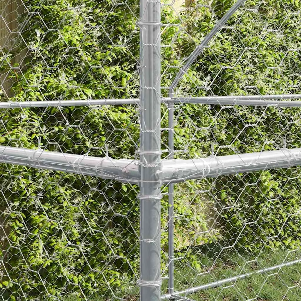 Dog Kennel Galvanised Steel 8 x 2 x 2 m Silver Outdoor Pet Enclosure Lockable Mesh Roof