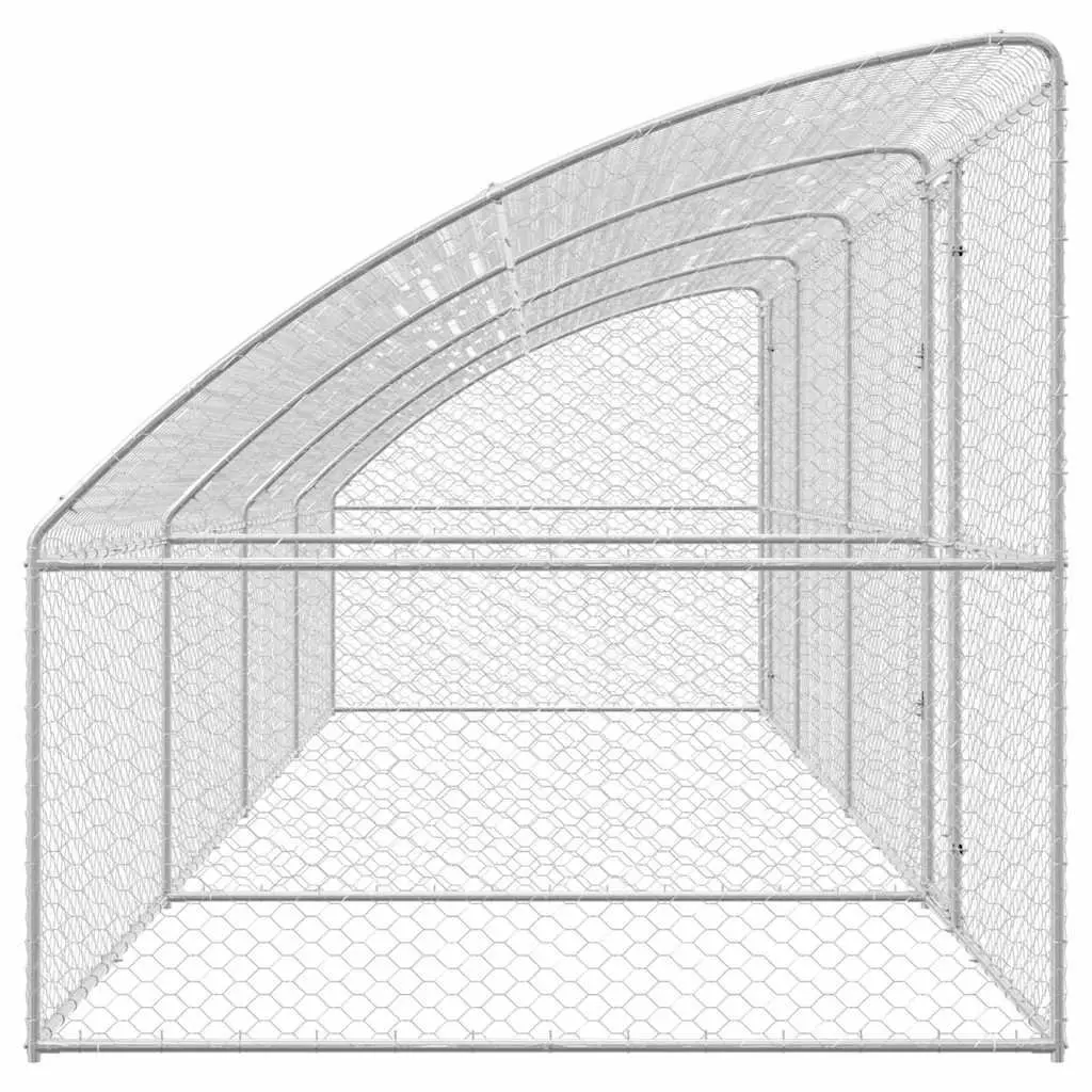 Dog Kennel Galvanised Steel 8 x 2 x 2 m Silver Outdoor Pet Enclosure Lockable Mesh Roof