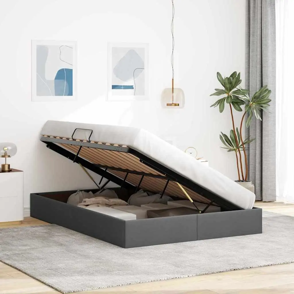 Storage Bed Fabric 137x190cm Grey Hydraulic Lift