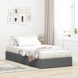 Hydraulic Lift Storage Bed in Grey Fabric 107 x 203 cm