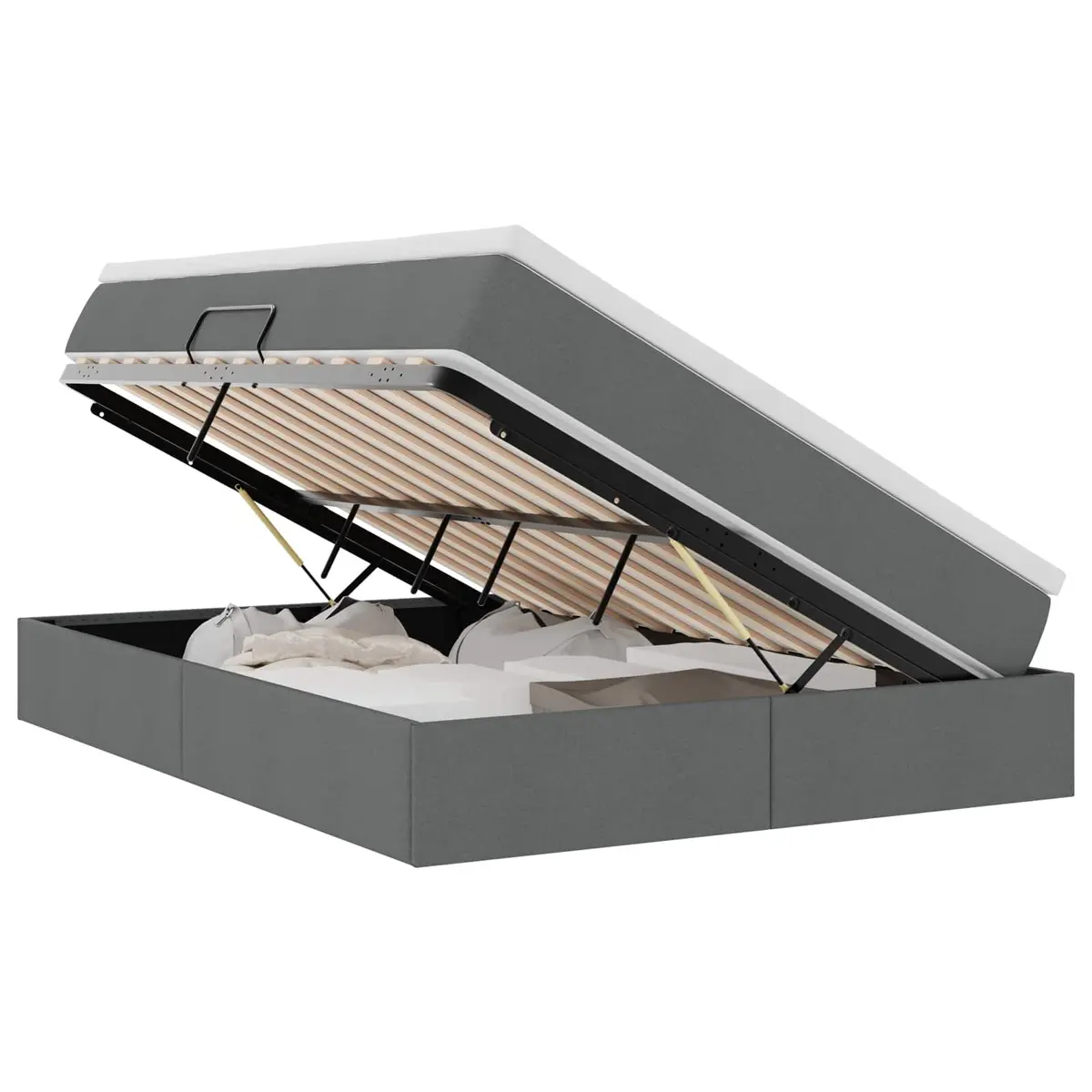Storage Bed Metal 152 x 203 cm Grey with Pocket Spring Mattress