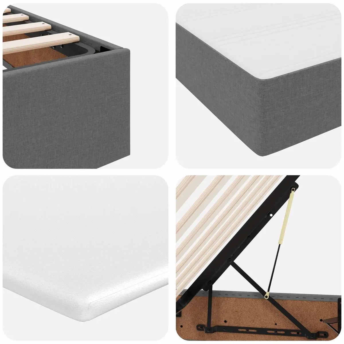 Storage Bed Metal 152 x 203 cm Grey with Pocket Spring Mattress