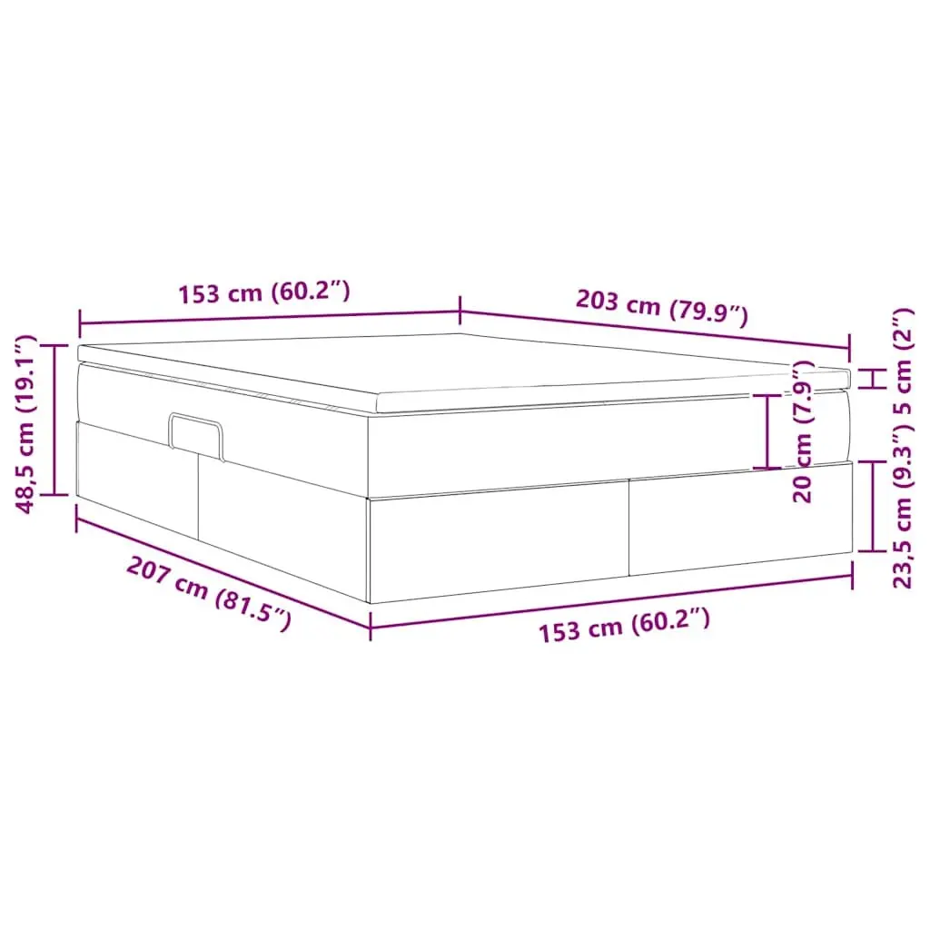 Storage Bed Metal 152 x 203 cm Grey with Pocket Spring Mattress