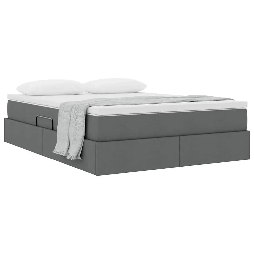 Storage Bed Metal 152 x 203 cm Grey with Pocket Spring Mattress
