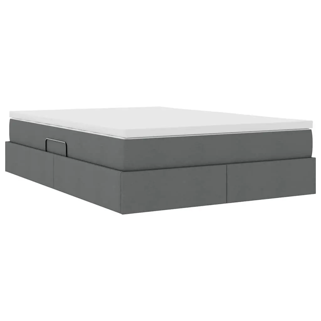 Storage Bed Metal 152 x 203 cm Grey with Pocket Spring Mattress