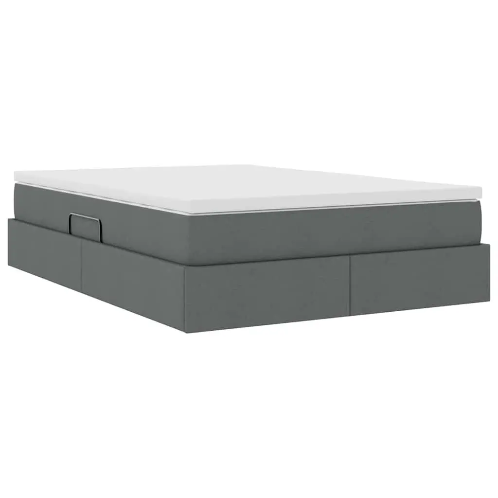 Storage Bed Metal 152 x 203 cm Grey with Pocket Spring Mattress