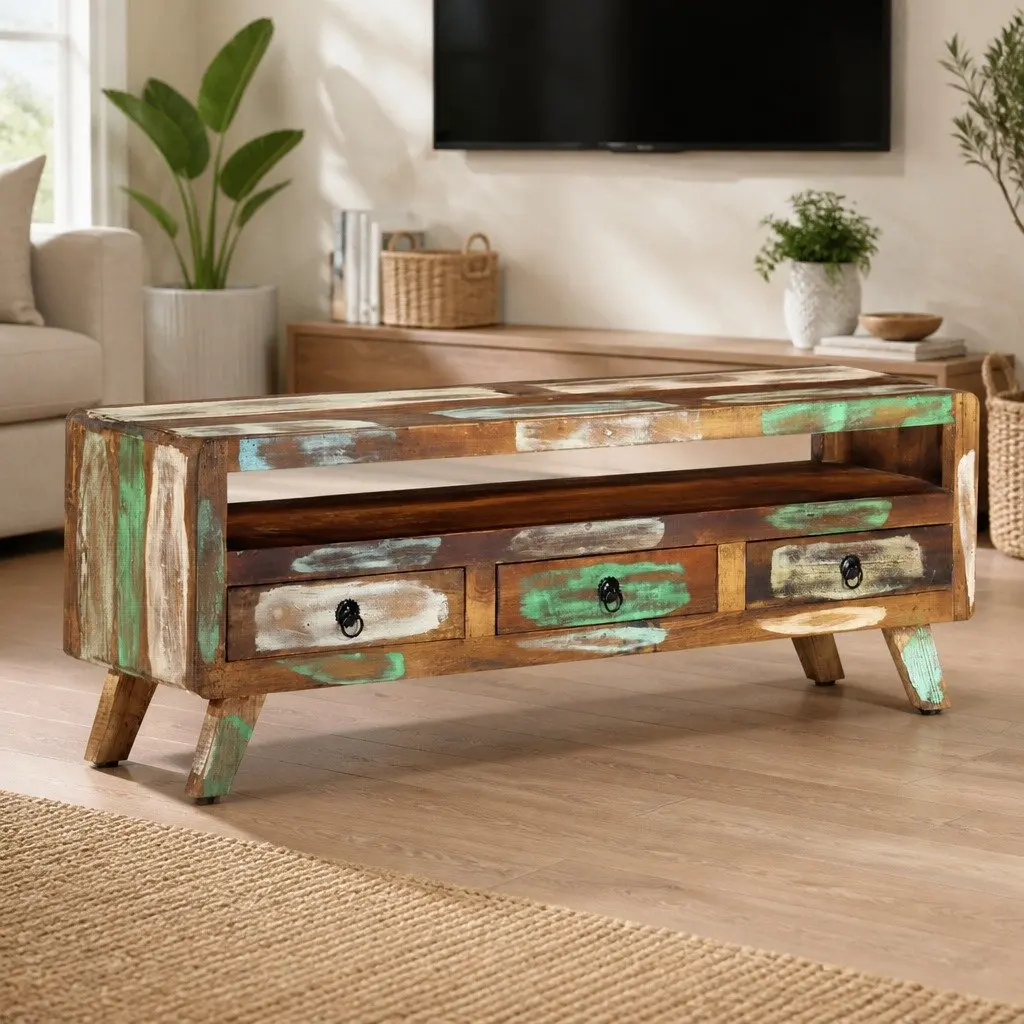 Multicolour TV Cabinet Made from Reclaimed Wood 110x30x40 cm