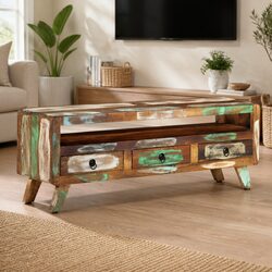 Multicolour TV Cabinet Made from Reclaimed Wood 110x30x40 cm