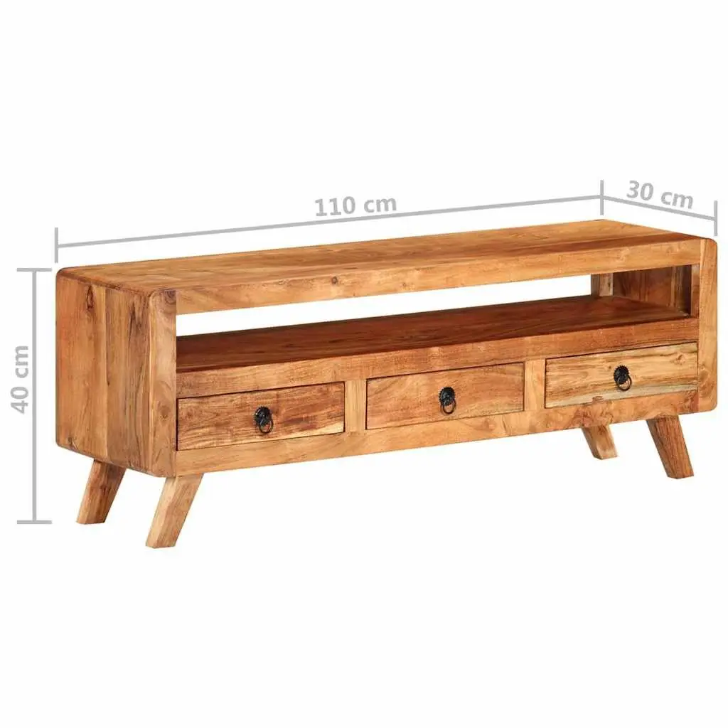 Brown Solid Acacia Wood TV Cabinet with Storage Drawers