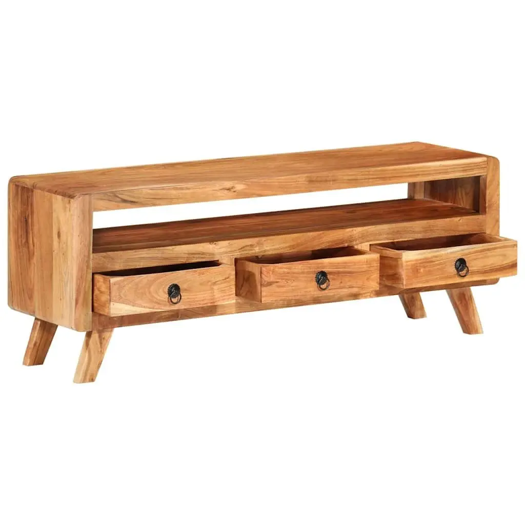 Brown Solid Acacia Wood TV Cabinet with Storage Drawers