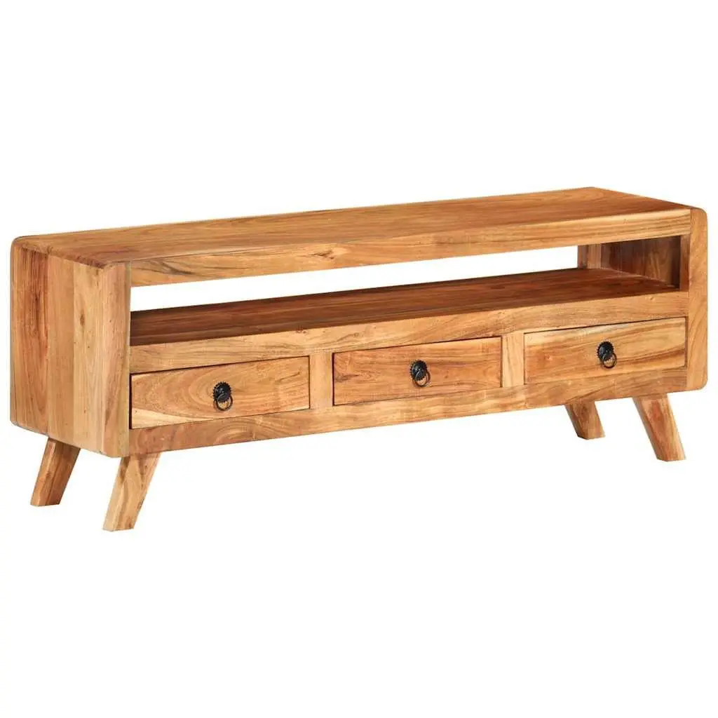Brown Solid Acacia Wood TV Cabinet with Storage Drawers