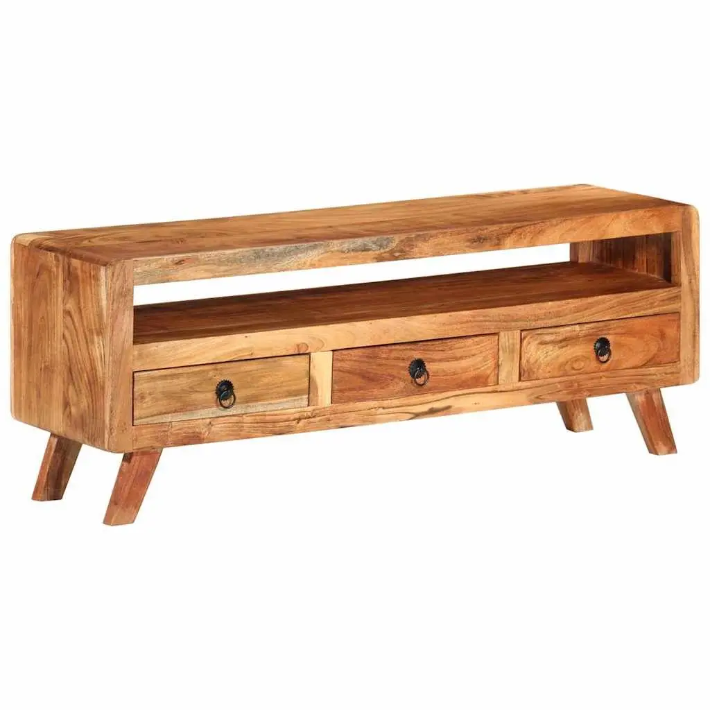 Brown Solid Acacia Wood TV Cabinet with Storage Drawers