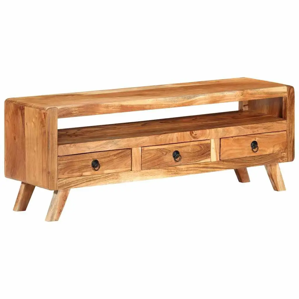 Brown Solid Acacia Wood TV Cabinet with Storage Drawers