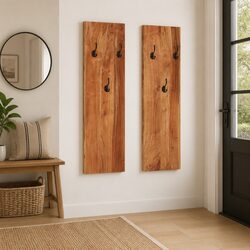 Wall-Mounted Coat Rack Set 2 pcs Solid Acacia Wood Hooks Entryway Storage
