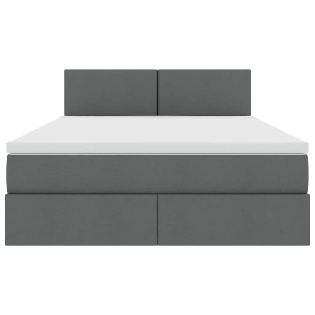 Storage Bed Dark Grey Upholstered 152 x 203 cm with Mattress Gas Lift and LED Lighting