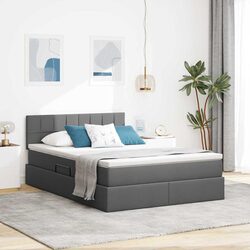 LED Storage Bed with Mattress Dark Grey 152 x 203 cm Upholstered Frame