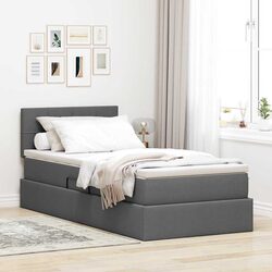 Gas Lift LED Storage Bed with Mattress in Dark Grey 107x203cm