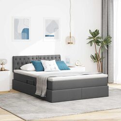 Premium Dark Grey LED Storage Bed with Mattress 137 x 190 cm