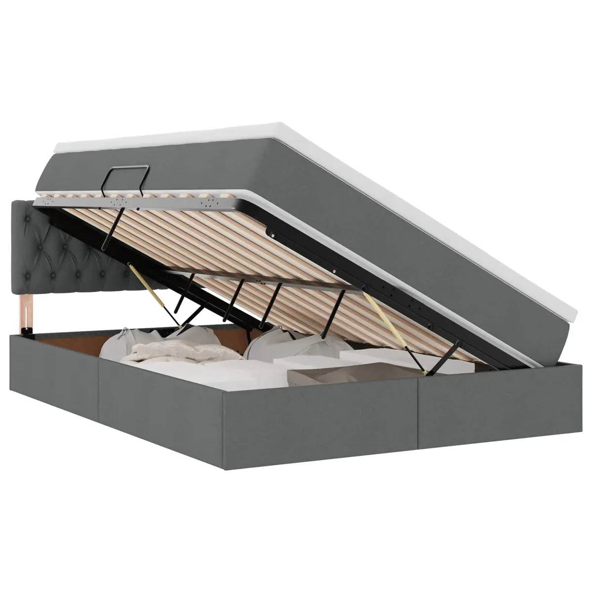 LED Storage Bed with Mattress in Dark Grey 152 x 203 cm