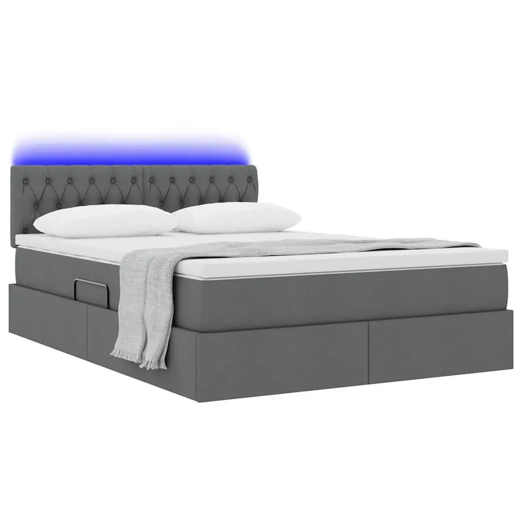 LED Storage Bed with Mattress in Dark Grey 152 x 203 cm