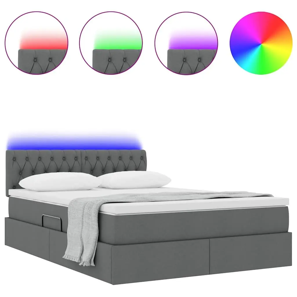 LED Storage Bed with Mattress in Dark Grey 152 x 203 cm