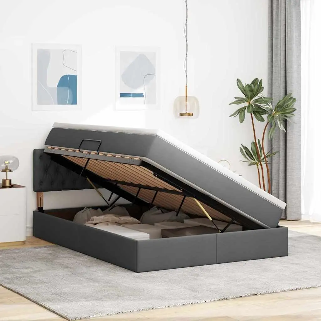 LED Storage Bed with Mattress in Dark Grey 152 x 203 cm