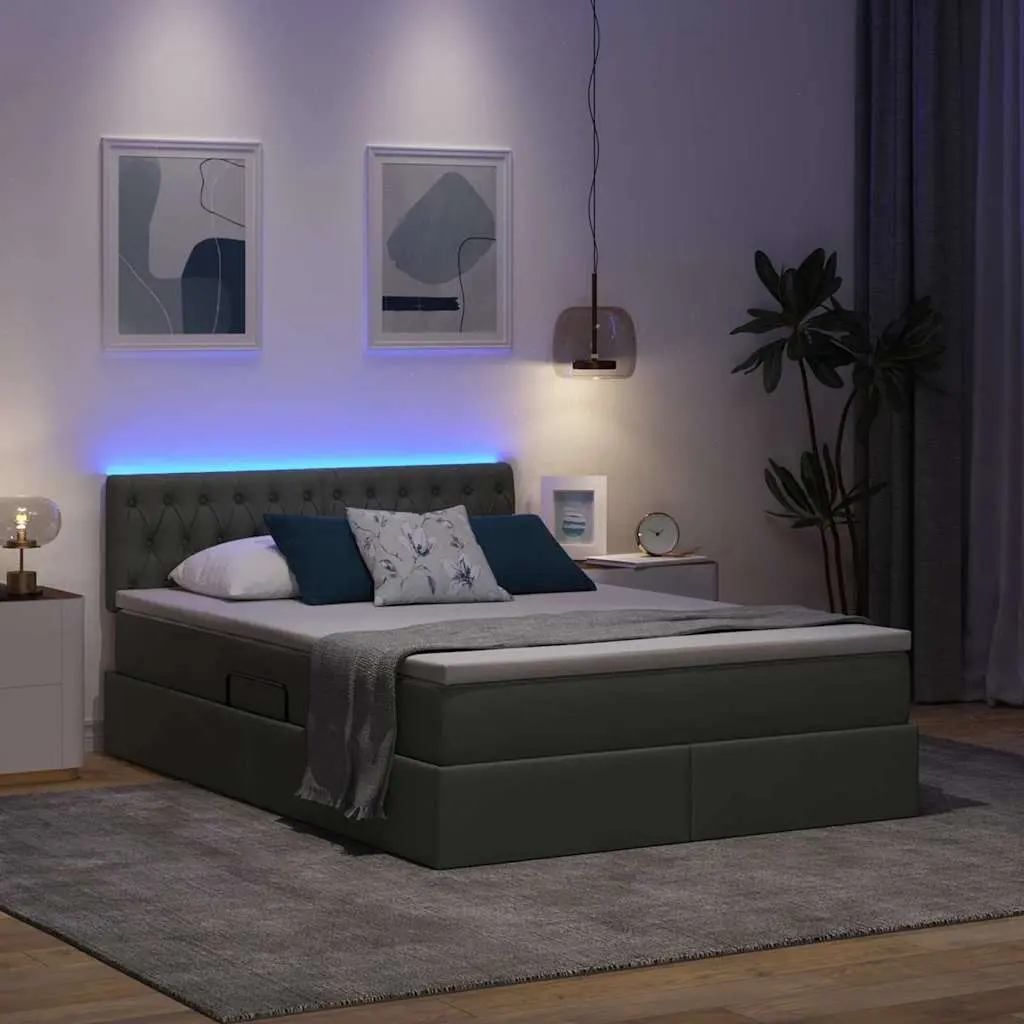 LED Storage Bed with Mattress in Dark Grey 152 x 203 cm