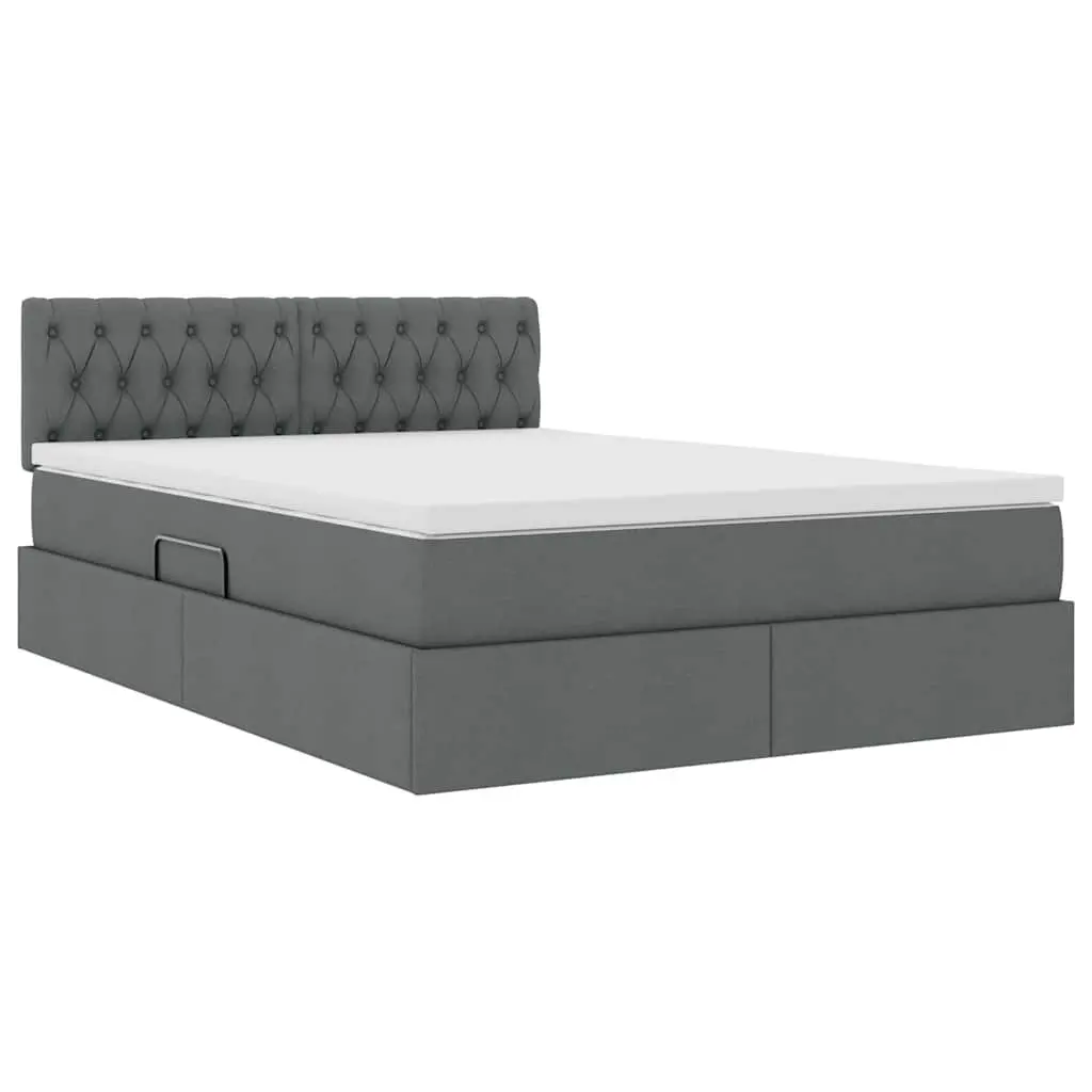 LED Storage Bed with Mattress in Dark Grey 152 x 203 cm